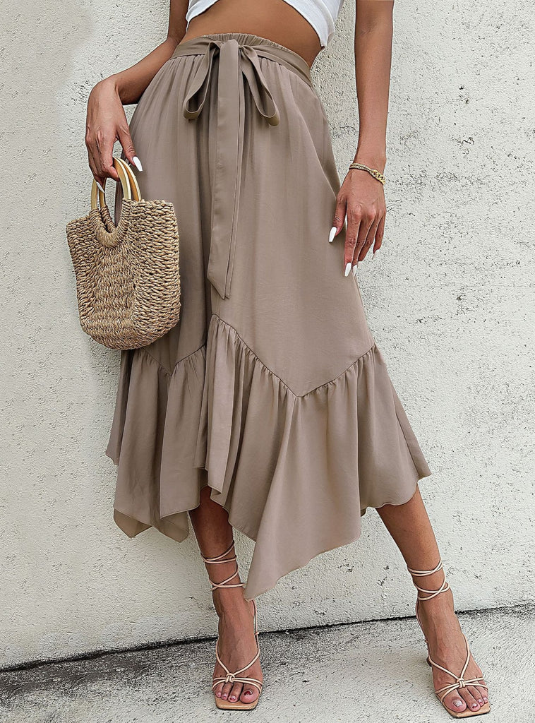 Irregular Print Stitching Casual Linen A Line Skirt