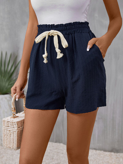 Casual Elastic Waist Lace-up Shorts
