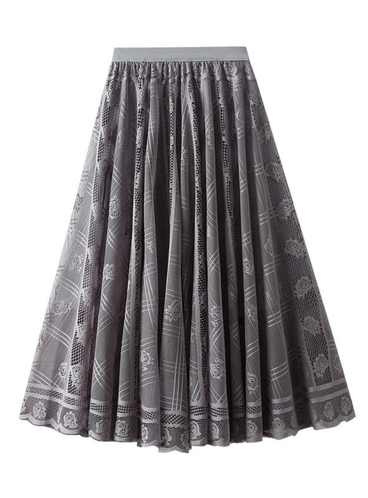 Light Gray Lace Pleated Skirt