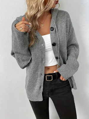 Solid Color Hooded Single Button Sweater