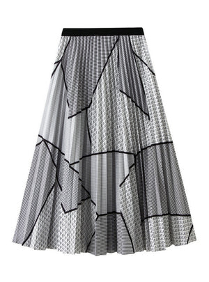 Geometric Color Matching Elastic Waist Pleated Skirt