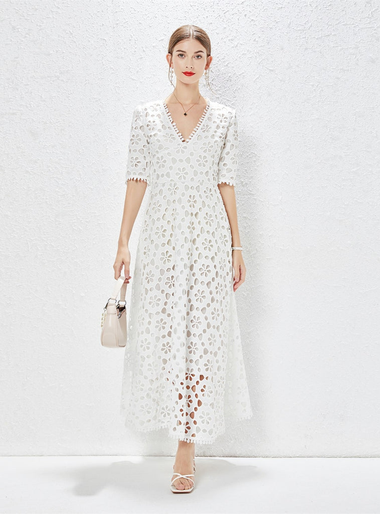 V Neck Short Sleeve Waist Dress main image 1