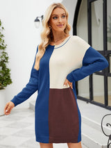 Loose Stitching Contrast Color Long Sweater Dress