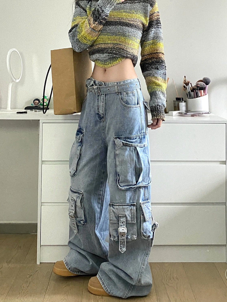 Loose Fit Long Jeans with Pocket