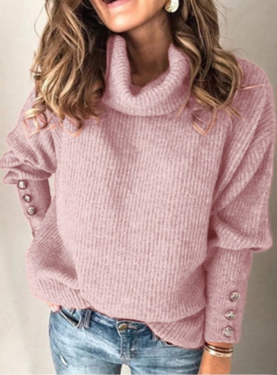 Solid Color Long Sleeve High Neck Sweater