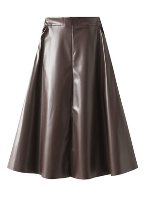 Autumn and Winter PU Leather Solid Color Skirt