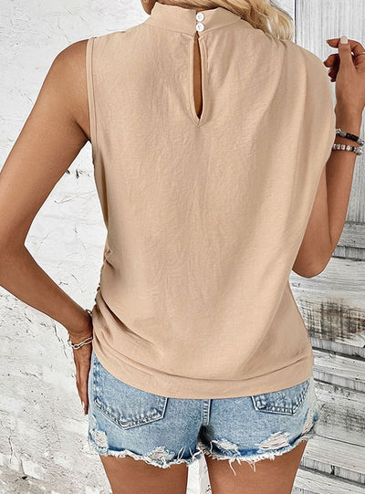 Solid Color Mid-collar Women's Top