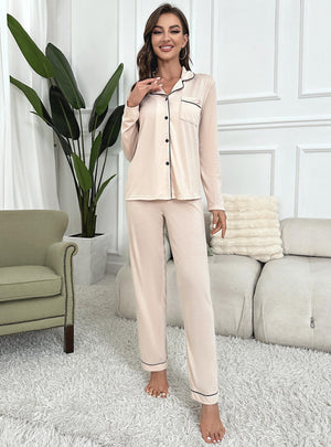 Solid Color Long Sleeve Home Suit