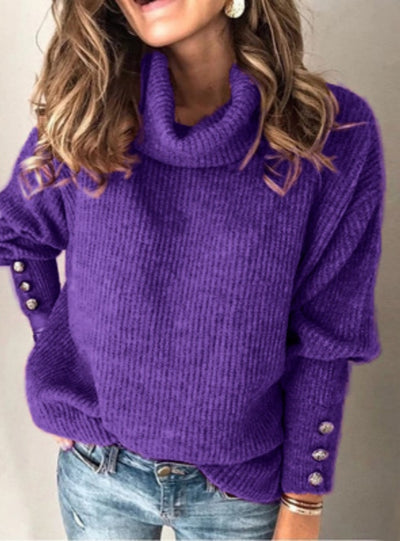 Solid Color Long Sleeve High Neck Sweater