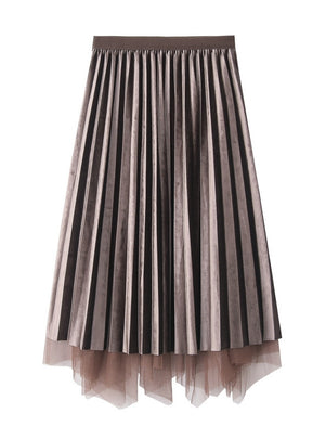 Irregular Gauze Velvet Pleated Skirt