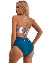 Striped Suspender Strap Split Bikini