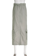 Large Pocket Splicing Low Waist Skirt