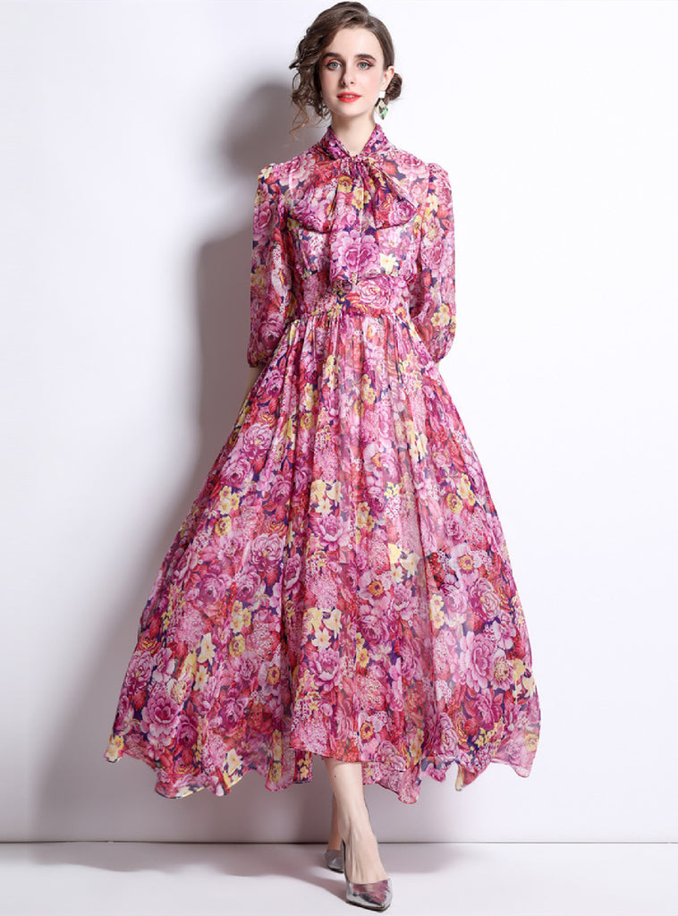 tie bow print dress