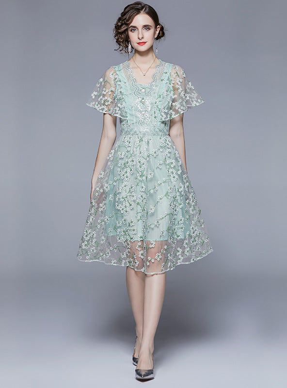 Lotus Flower Seam Detail Tie Up Denim Dress Beige main image 0