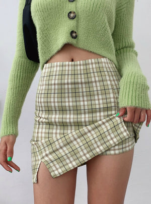 Women Split Details Plaid Mini Skirt