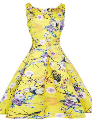 Yellow Print Scoop Neck Dress