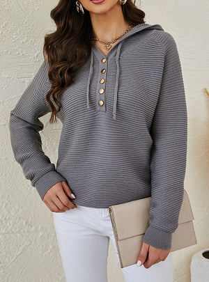 Button Placket Solid Color Sweater