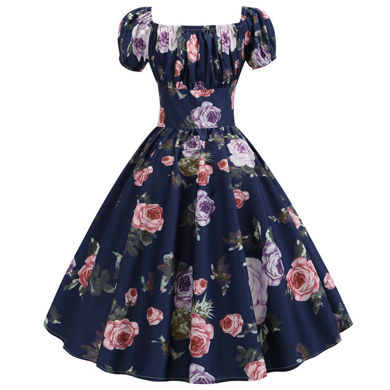 Vintage Long Sleeve Printed Dress