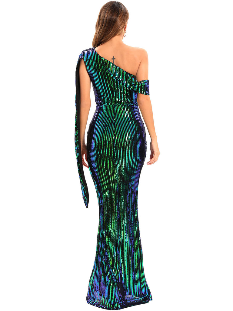 Fashion Solid Sequins One Shoulder Straight Dresses