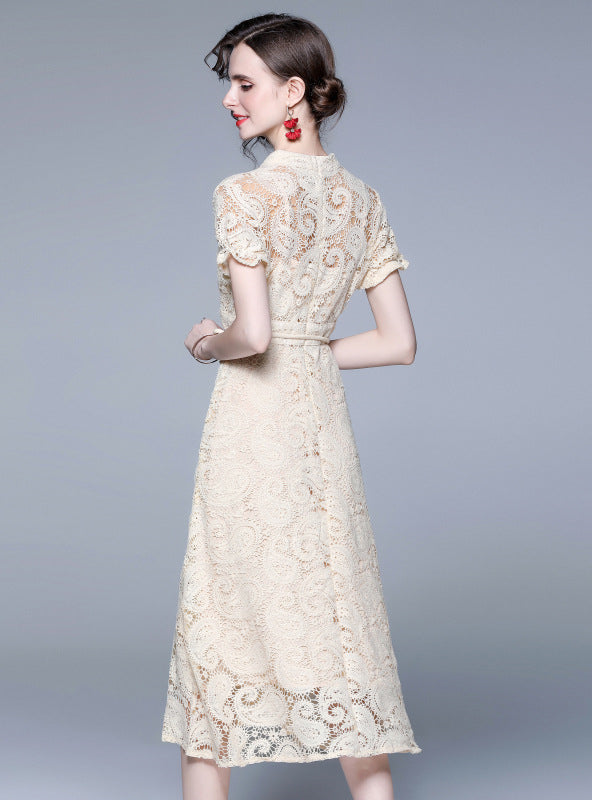 Openwork Backless Flare Sleeve Cover-Up Dress