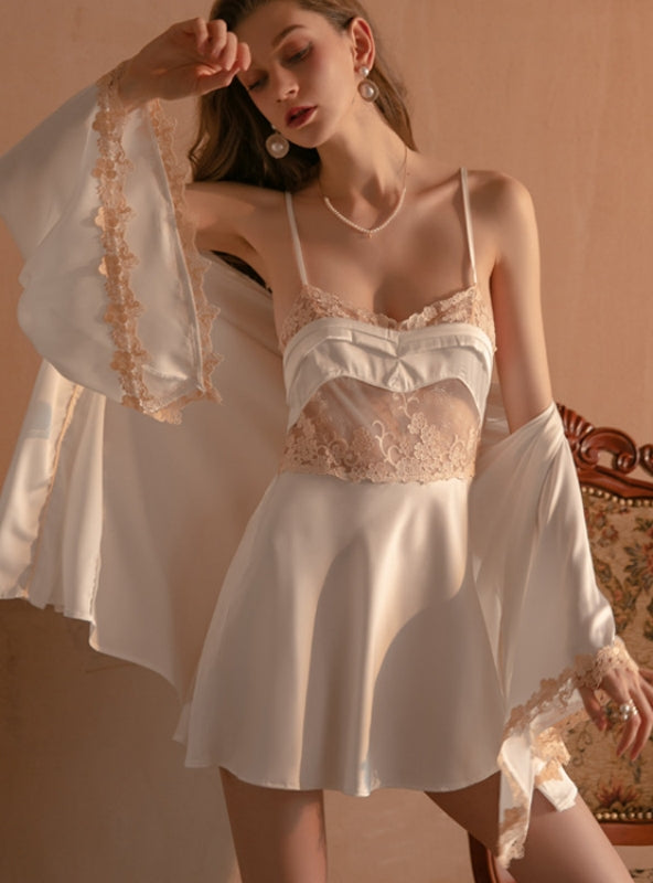 Mint green lace ice silk suspender nightgown main image 0