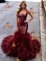 Bugrundy Mermaid Sequins Straps Prom Dress