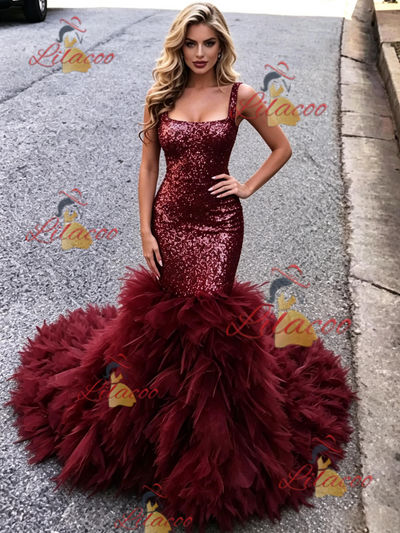 Bugrundy Mermaid Sequins Straps Prom Dress
