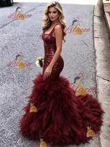 Bugrundy Mermaid Sequins Straps Prom Dress