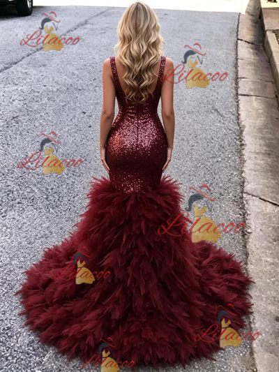 Bugrundy Mermaid Sequins Straps Prom Dress