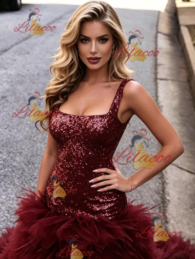 Bugrundy Mermaid Sequins Straps Prom Dress