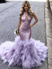Purple Mermaid Sequins V-neck Prom Dress