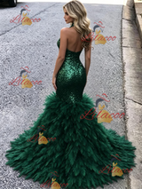 Green Mermaid Sequins Halter Prom Dress