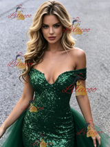 Green Mermaid Tulle Sequins Prom Dress