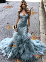 Blue Mermaid Sequins Off the Shoulder Prom Dress