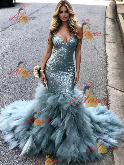 Blue Mermaid Sequins Off the Shoulder Prom Dress
