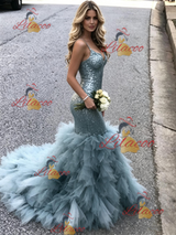 Blue Mermaid Sequins Off the Shoulder Prom Dress