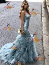 Blue Mermaid Sequins Off the Shoulder Prom Dress