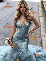 Blue Mermaid Sequins Off the Shoulder Prom Dress