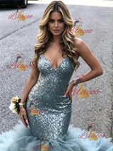 Blue Mermaid Sequins Off the Shoulder Prom Dress