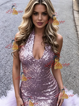 Purple Mermaid Sequins V-neck Prom Dress