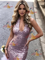Purple Mermaid Sequins V-neck Prom Dress