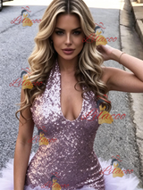 Purple Mermaid Sequins V-neck Prom Dress