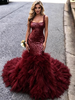 Bugrundy Mermaid Sequins Straps Prom Dress