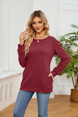 Solid Color Round Neck Casual Long Sleeve T-shirt