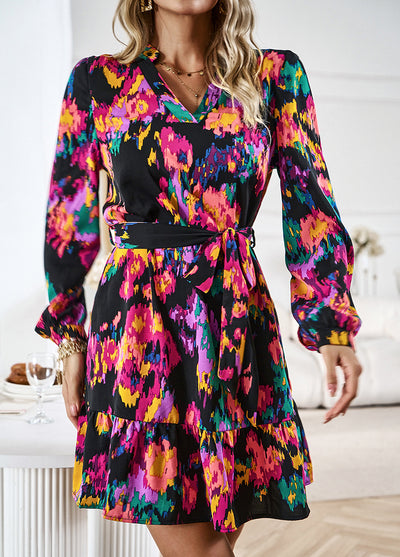 Printed Long-sleeved Shirt Dress