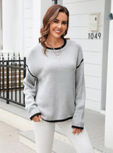 Stitching Striped Contrast Crewneck Sweater