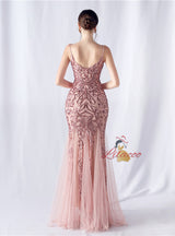 Mermaid Sequins Tulle Spaghetti Straps Prom Dress