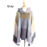 Plaid Pullover Cape Hooded Cape Shawl