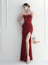 Mermaid Sequins Strapless Prom Dress