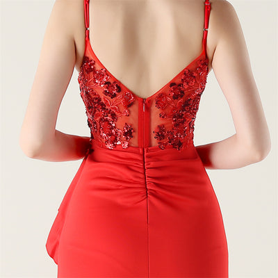 Mermaid Spaghetti Straps Sequins Split Prom Dress